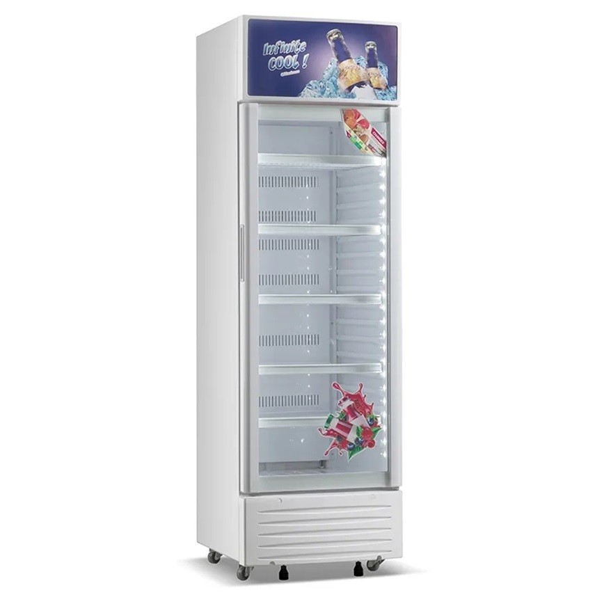 350L Efficient Glass Door Fan Cooling Upright Showcase Cooler With LED Light