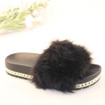 Apricot Fluffy Womens Soft Bottom Slippers Metal Height Increasing