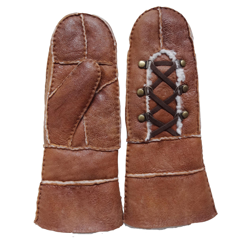 Wholesale mitten gloves sheepskin leather gloves with metal button