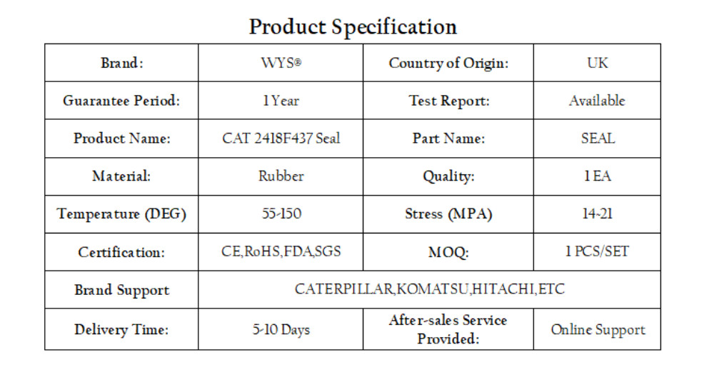 WYS Caterpillar Part Number CAT 2418F437 Seal OIL SEAL Original Parts Excavator Repair Parts&Components Original Quality