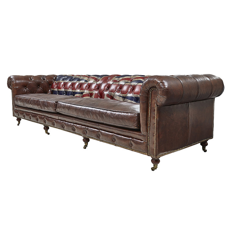 Hand Crafted Chesterfield Leather Sofa Union Jack Flag Printed