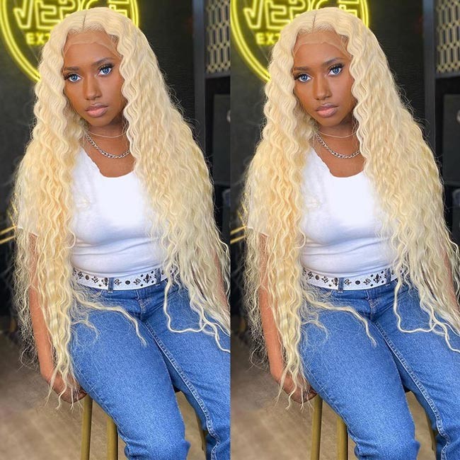 Blonde 613 Deep Wave Wig Human Hair Wig Brazilian Virgin Cuticle Aligned