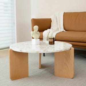 Quality 30in Marble Top Wood Base Coffee Table Patterned Marble Wooden Base wholesale