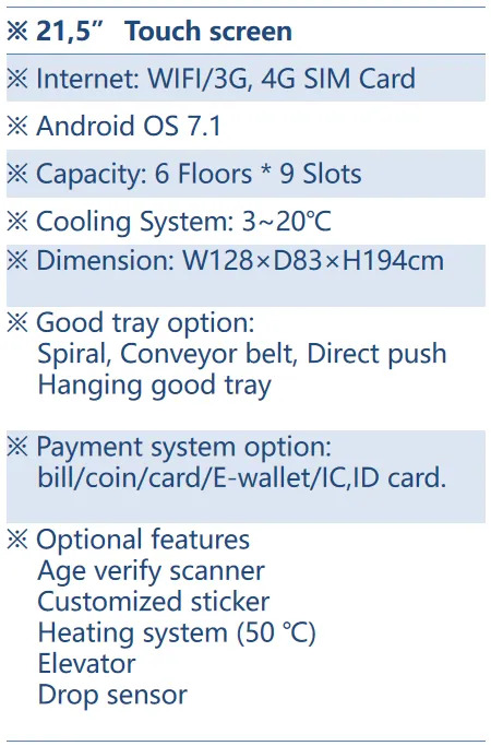 specification of combo eyelash elevator Vending Machines
