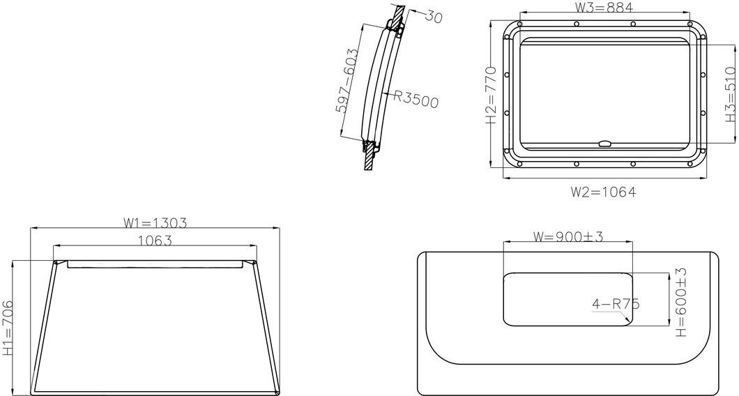 Self-Propelled/Trailer Rvs Prw01 Parabolic Roof Window for RV Truck Camper Motorhomes DIY