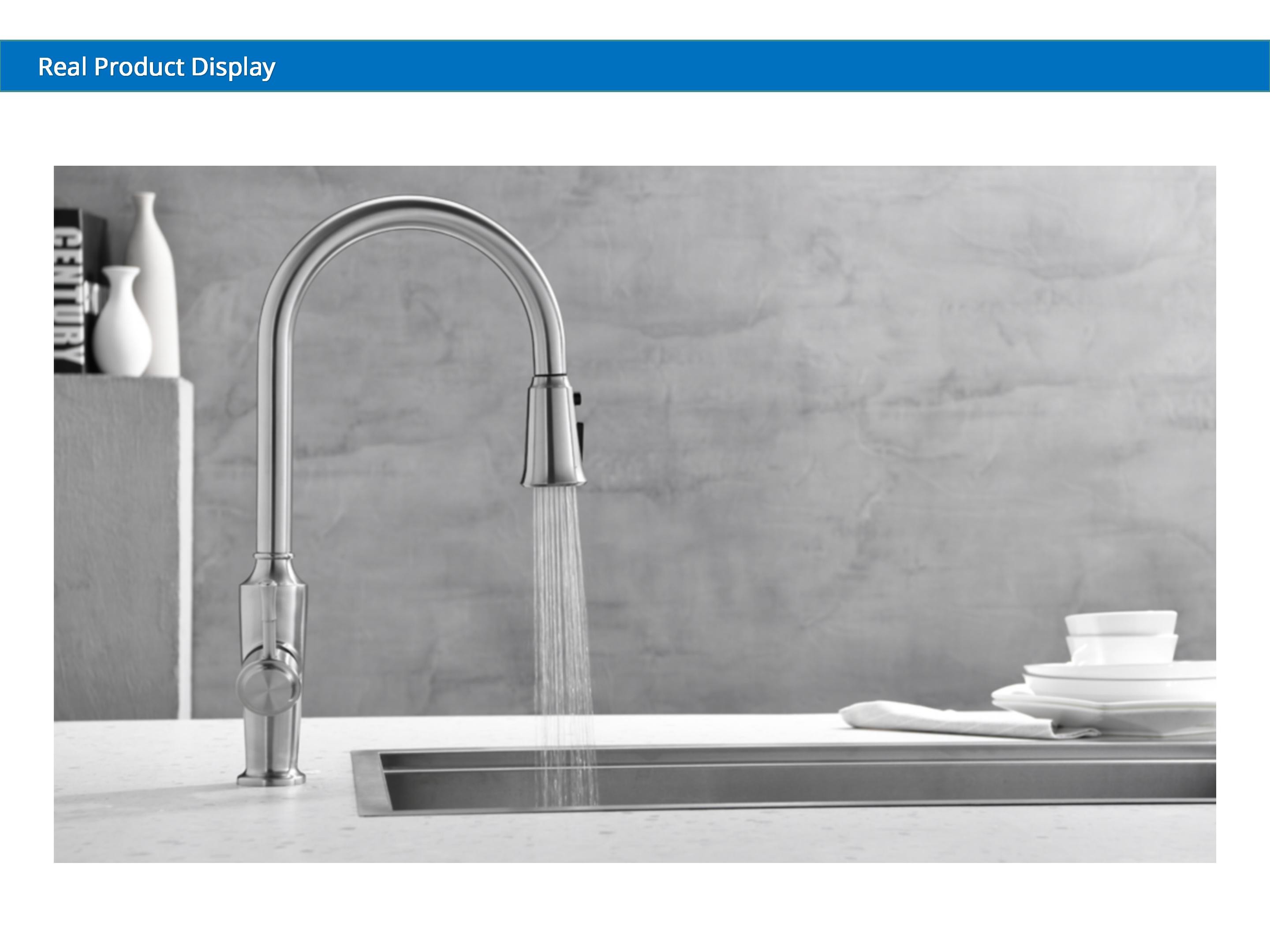 High Arch One Touch Kitchen Faucet Anti Clogging Nozzle Kitchen Pull Out Tap