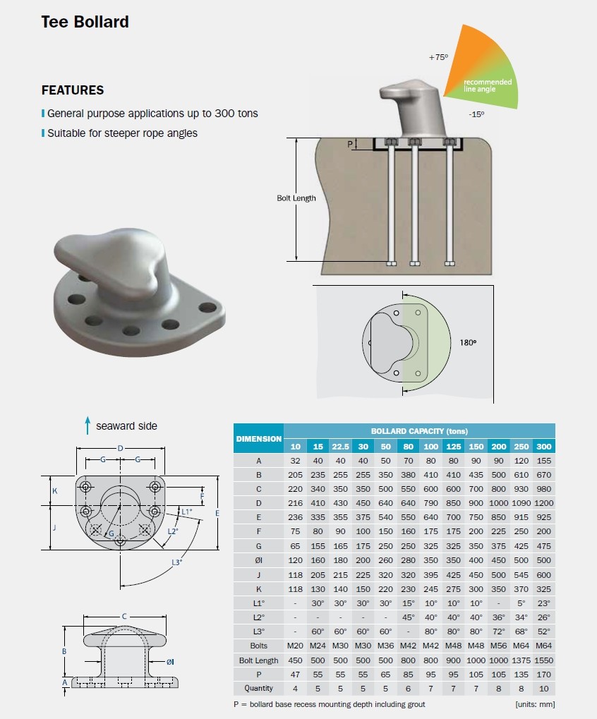Casting Steel Ship Mooring Bollards 300 Ton Tee Bollard Corrosion Resistance For Vessels