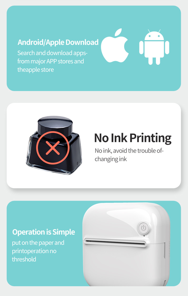 Wireless Bluetooth WiFi Mini Inkless Printer Color Sticker ODM