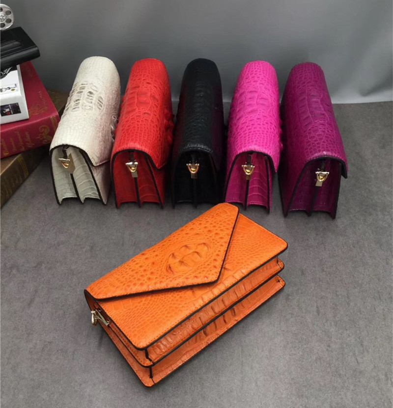 Exotic Alligator Skin Women Small Clutch Bag Genuine Crocodile Leather Female Envelop Purse Lady Cross Shoulder Bag
