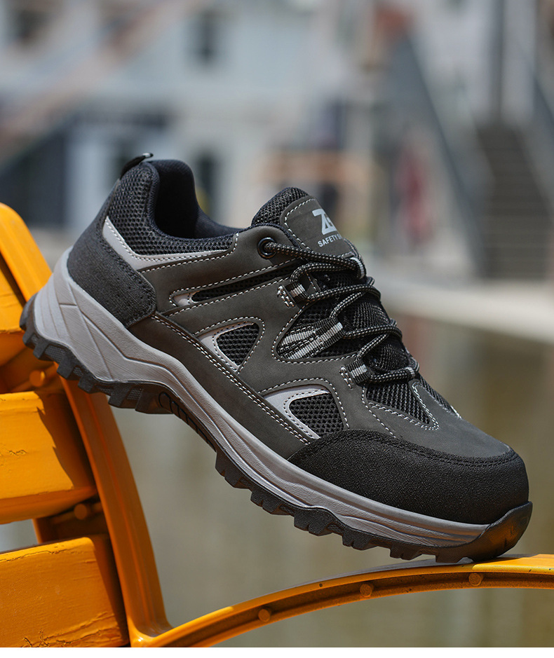 Kevlar Midsole Anti-stab Steel Toe Black Microfiber Flying Knit Work Shoes For Industrial Safety