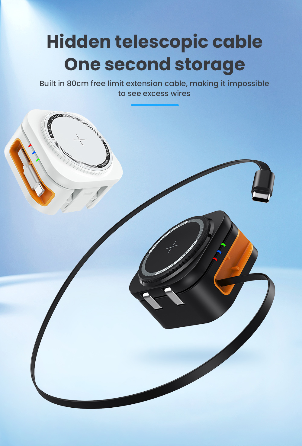 High Conversion Efficiency Type-C Input Travel Wireless Charger with 9V-3A 12V-1.5A Input Voltage and 3W Earbuds Output