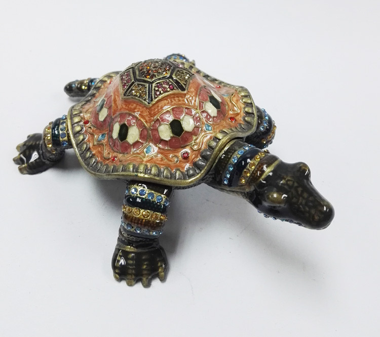 Classical turtle metal jewelry box diamond jewelry box ring box painted dressing table decorations