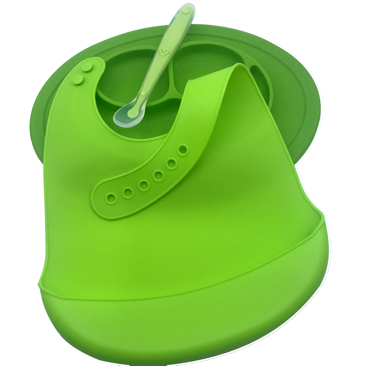 Octagonal Shape Silicone Placemat Plate Baby Spoons And Waterproof Bib