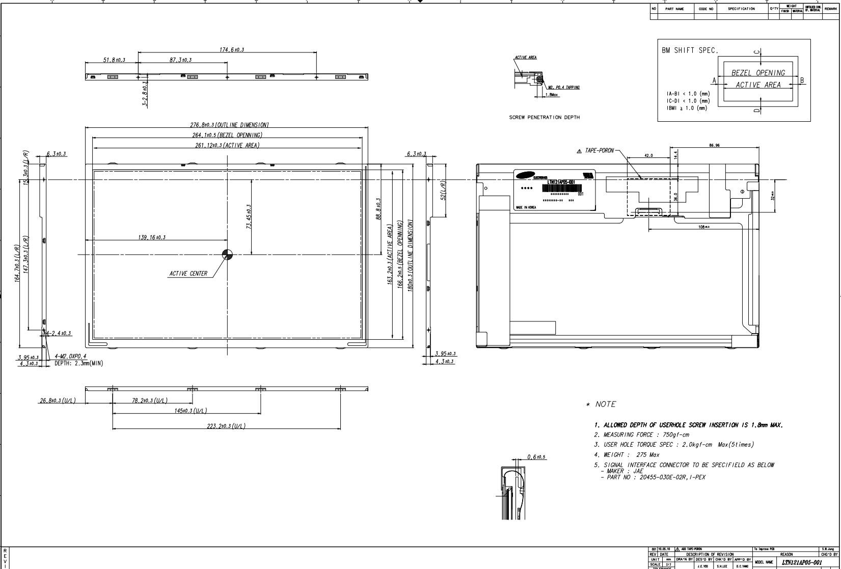 12.1'' Industrial TFT LCD 1280*800 RGB Samsung Monitor Display LTN121AP05-302 High Contrast