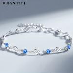 4.5g 0.62ft Silver Adjustable Bracelets trendy Rhodium Plated Blue Crystal