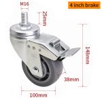 EDL Medium Duty TPE Caster 4inch 200kg Threaded by Swivel and Brake type 664S-56