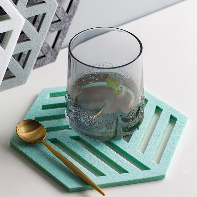 Custom Hexagon Drink Cup Hollow Decorative Felt Coaster Set Fancy For Gift