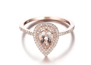Quality Pear Cut Double Halo Morganite Engagement Ring 6×9MM 0.79ct Weight ODM wholesale