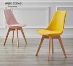 Nordic Plastic Wooden Dining Chairs Seat Yellow Tulip Dining Chairs