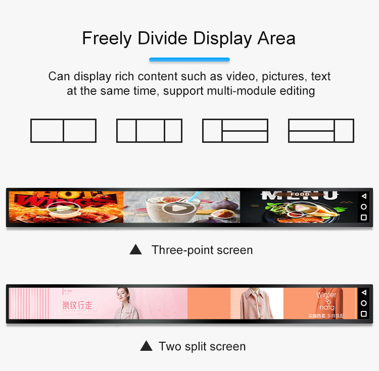 Ultrathin 13.8 Inch 350 Nits Stretched Bar LCD Display FHD IPS Advertising Machine