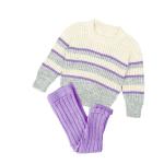 Winter Kids Cotton Hand Knitted Lounge Chunky Striped Sweaters Tight Leggings
