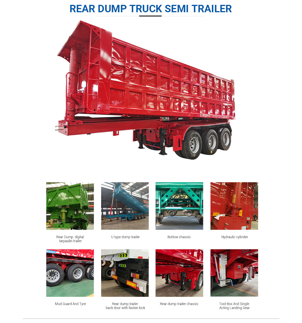 60 Ton 45cbm U Shape Square Shape Hydraulic Rear Dump Tipper Truck Semi Trailer with 1