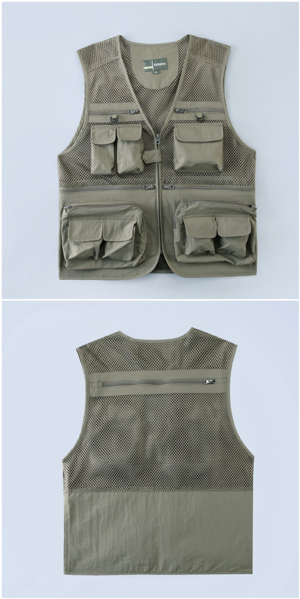 Custom Design Zip Black Utility Outdoor Workwear Journalist Multi-pocket Sleeveless Fishing Men Vest with Mesh