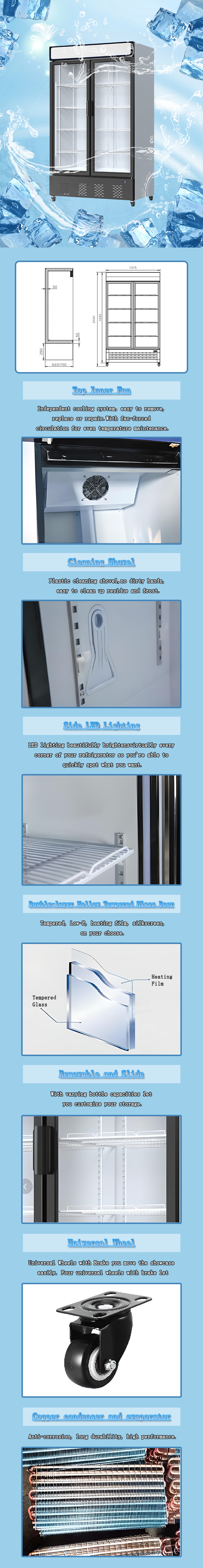 Automatic Defrost Glass Cooler Fridge , 942L Glass Front Beverage Fridge