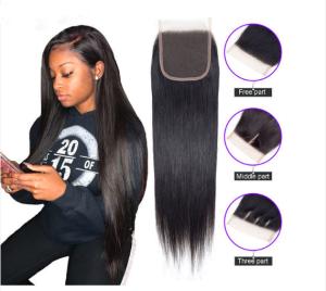 Quality Brazilian Straight 8 - 20 Inch Virgin Human Hair Extensions Closure 1B wholesale
