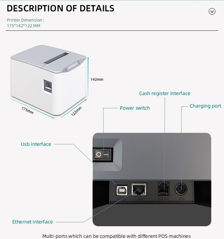 Print Width 72mm 203dpi Thermal Printer for Air Waybill and Receipt Printing on Pos8370