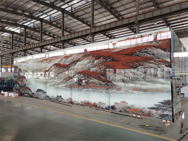 Ceramic Digital Printing Tempered Art Glass Over Size 3300x9000mm For Hotel Lobby Wall Decoration