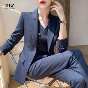 Quality Sexy Women Formal Suit Trousers 3 Pcs Black Office Lady Suit Formal Suppliers Breathable wholesale