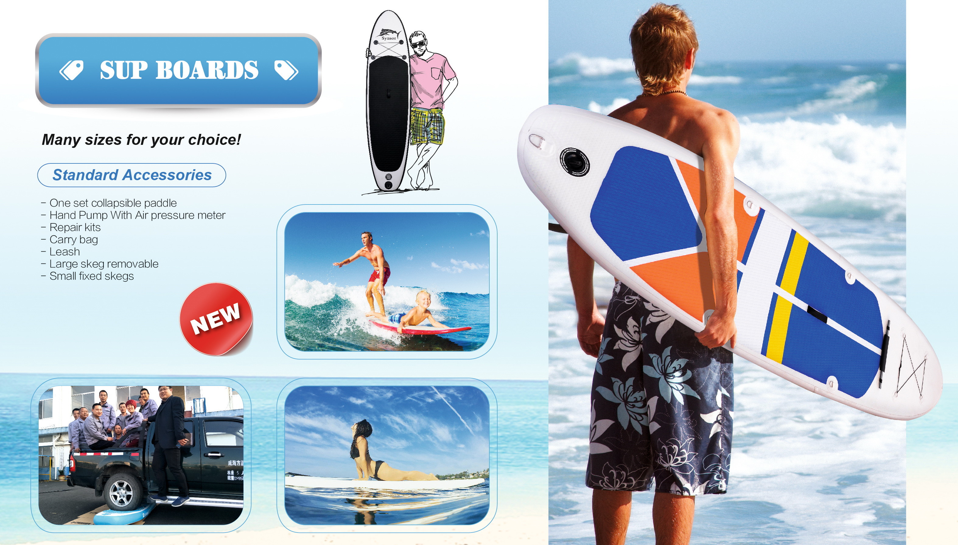 Funsor Inflatable Stand Up Paddle Board , Surfing Blow Up Paddle Board 22 PSI