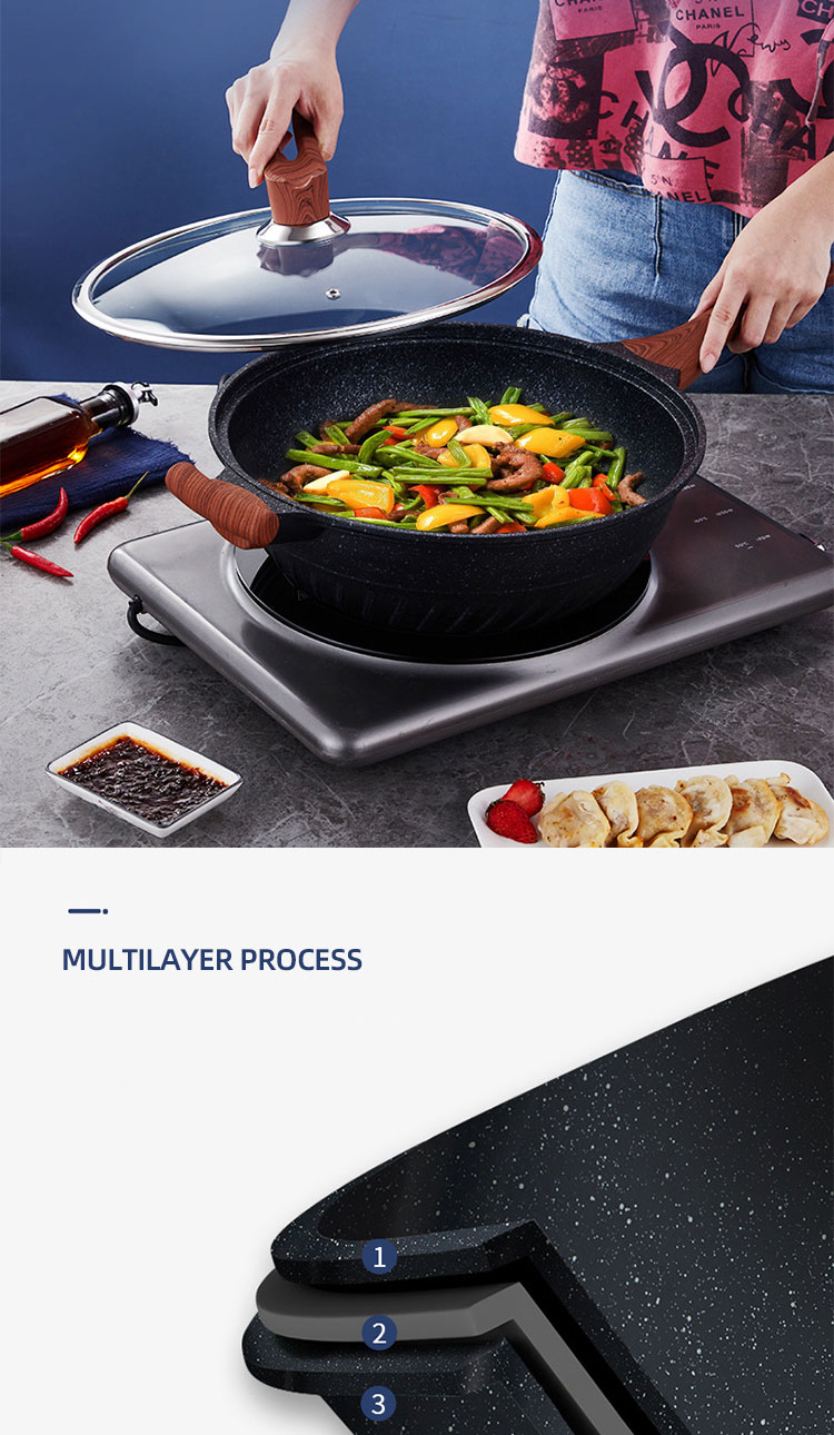 Hot Selling Maifan Stone Coating Saute Pans Aluminum Frypan Non Stick Deep Frying Pan With Lid