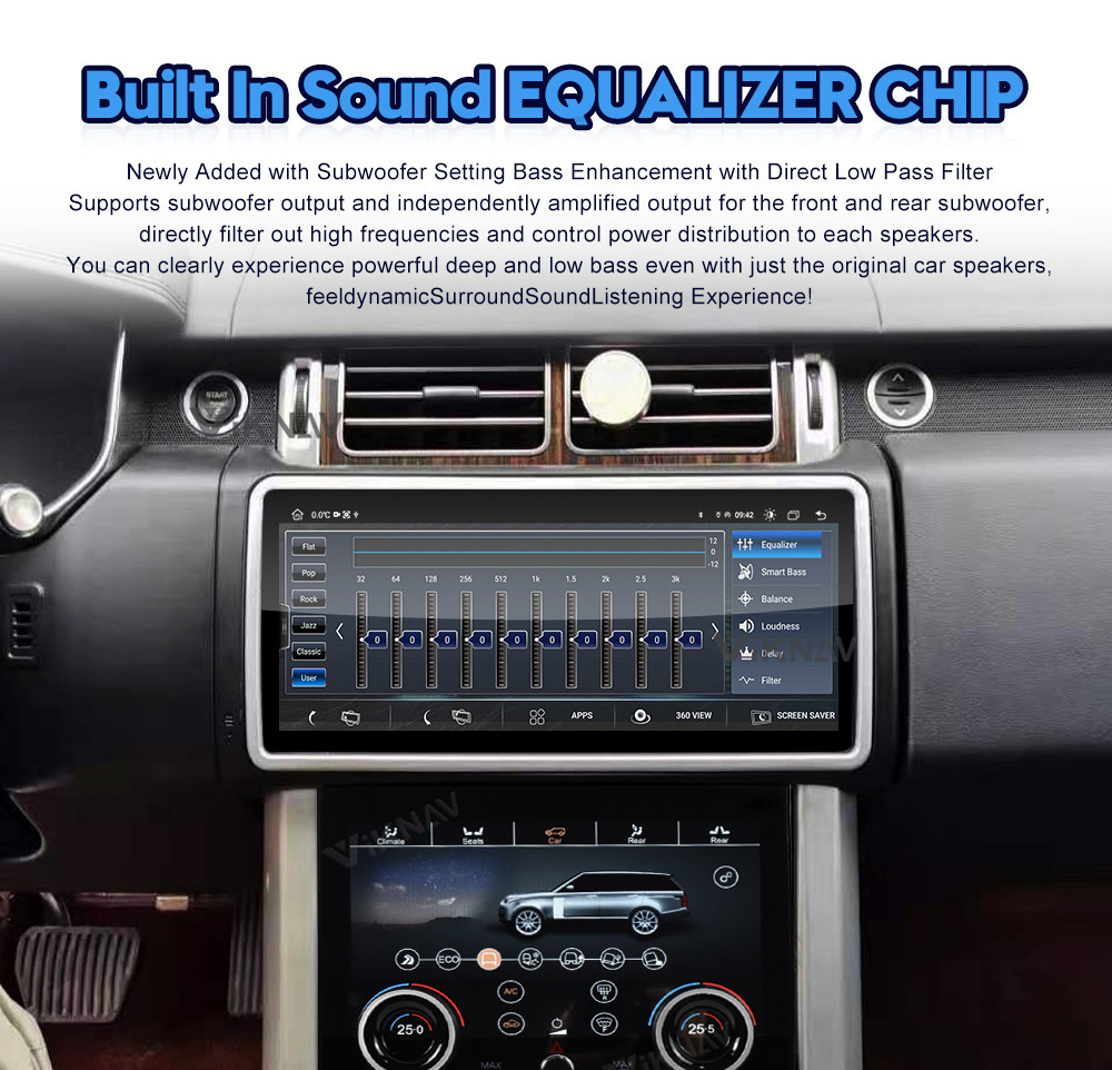 Double Din Range Rover Android Head Unit Car Radio Player AC Panel