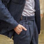 British Herringbone Vintage Woolen Casual Trousers Straight Hemmed Classic Men's