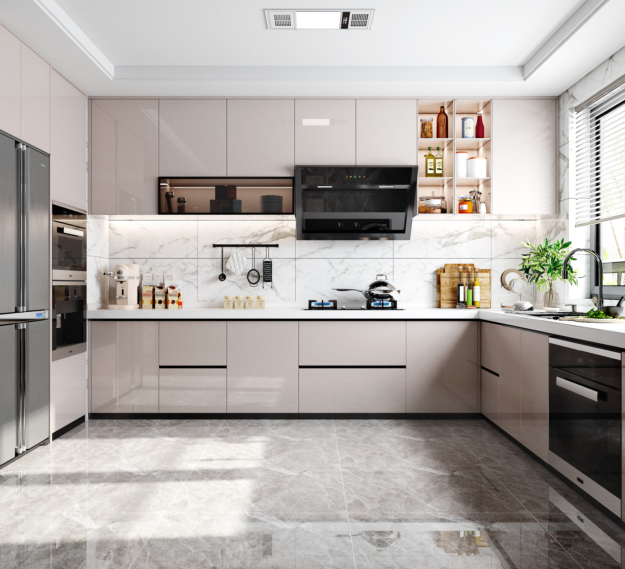 Customized Lacquer Kitchen Cabinets Design In Matt / High Gloss Finishes
