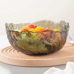 Quality Smoked Extra Large Glass Kitchen Wares 35 Oz Irregular Glass Salad Serving Bowl wholesale