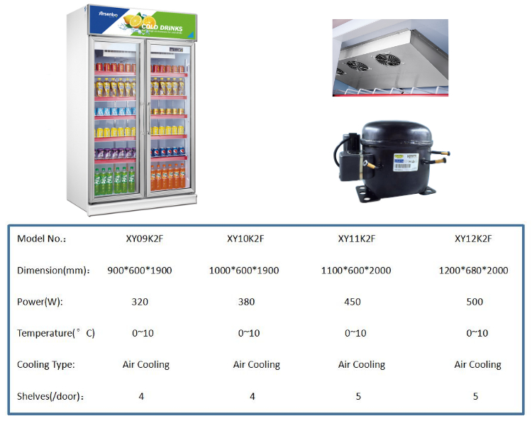 1000L Commercial Beer Coolers , Stainless Steel Upright Double Door Display Freezer