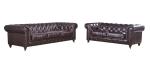 100% Full Vintage Soft Leather Sofa Solid Wood Frame With Deep Leather Buttons