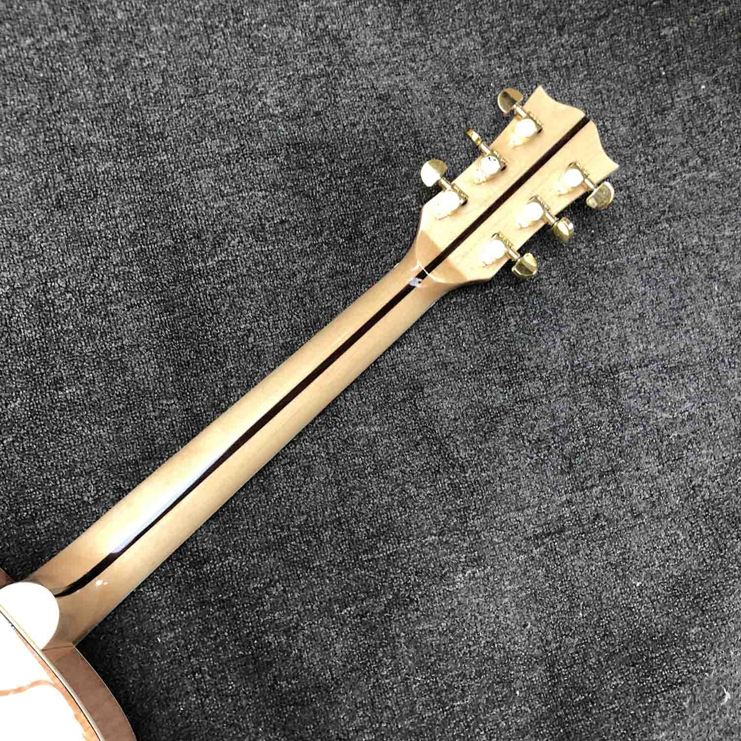 Custom Grand GJ200FR Acoustic Guitar Red Flamed Maple Wood Back Side Abalone Binding 550A Soundhole Pickup in Natural