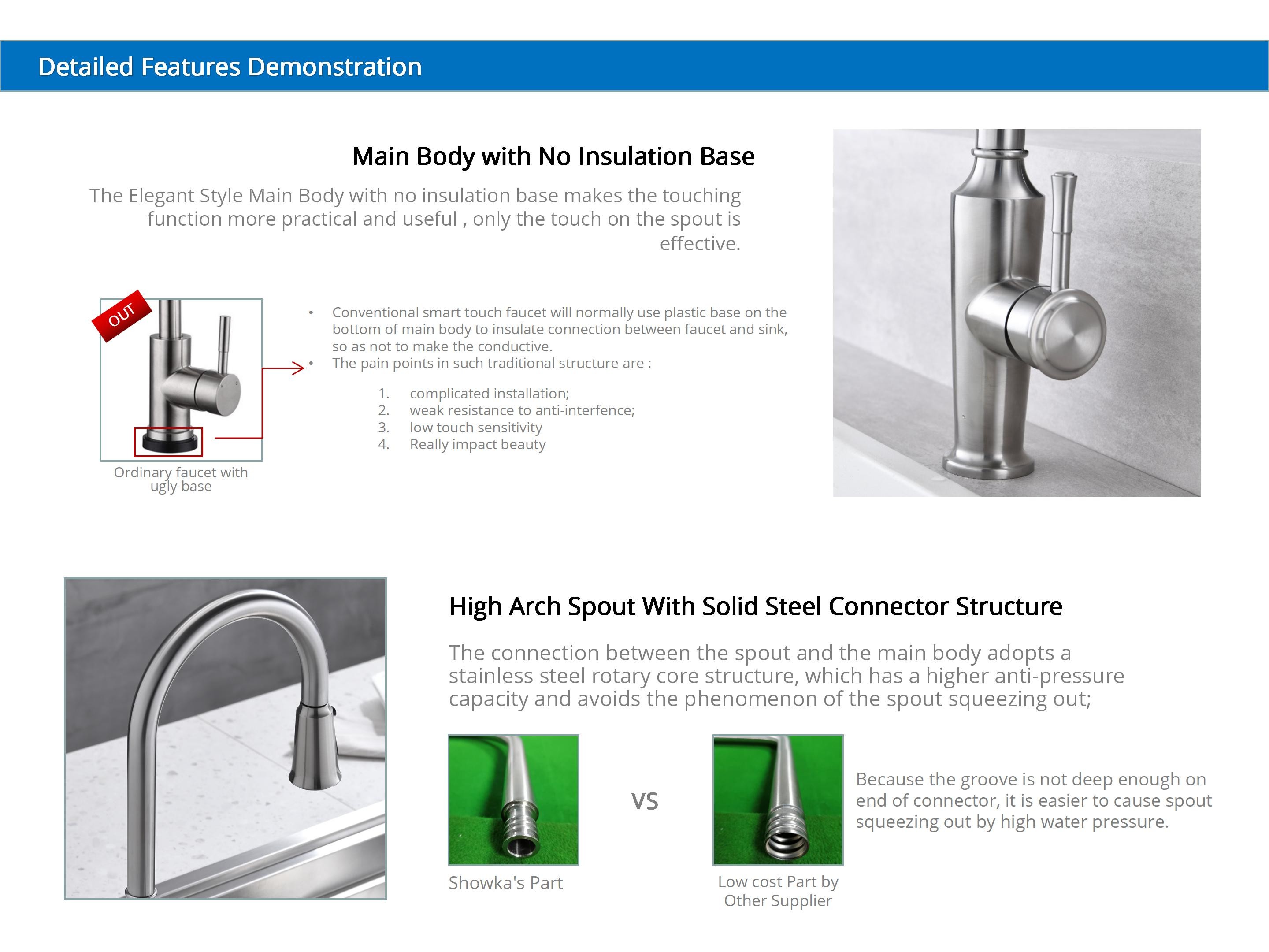 High Arch One Touch Kitchen Faucet Anti Clogging Nozzle Kitchen Pull Out Tap