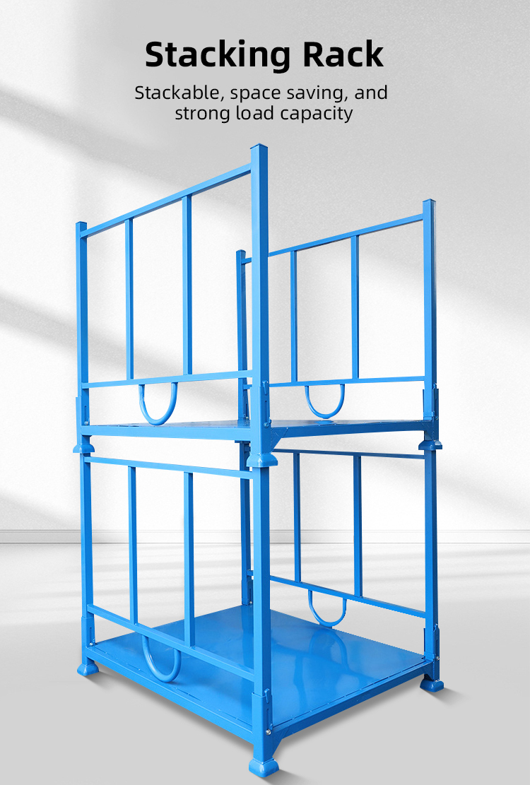 Supermarket Galvanized Stackable Metal Racks Foldable Cargo Storage Roll Container