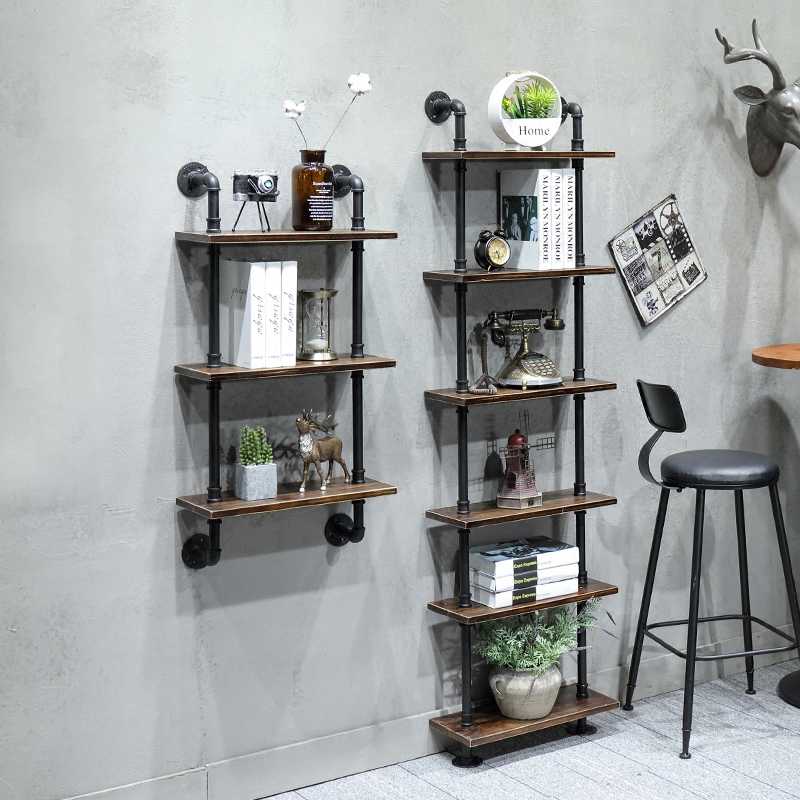 Industrial Iron Pipe Stand Black Retro Shelving Wall Mounted DIY Open Storage Rack