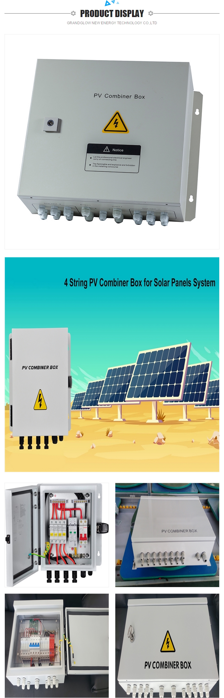 made of high-quality thickened metal Ip65 Pv 4 Combiner Box Solar String Boxes for over-voltage protection