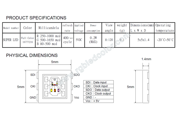 5050 Full Color RGB APA102C Built-in IC SMD LED