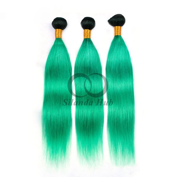 #T1B/Green Straight Remy Human Hair Bundles Sew In Weave Bundles Brazilian Bundle Deals