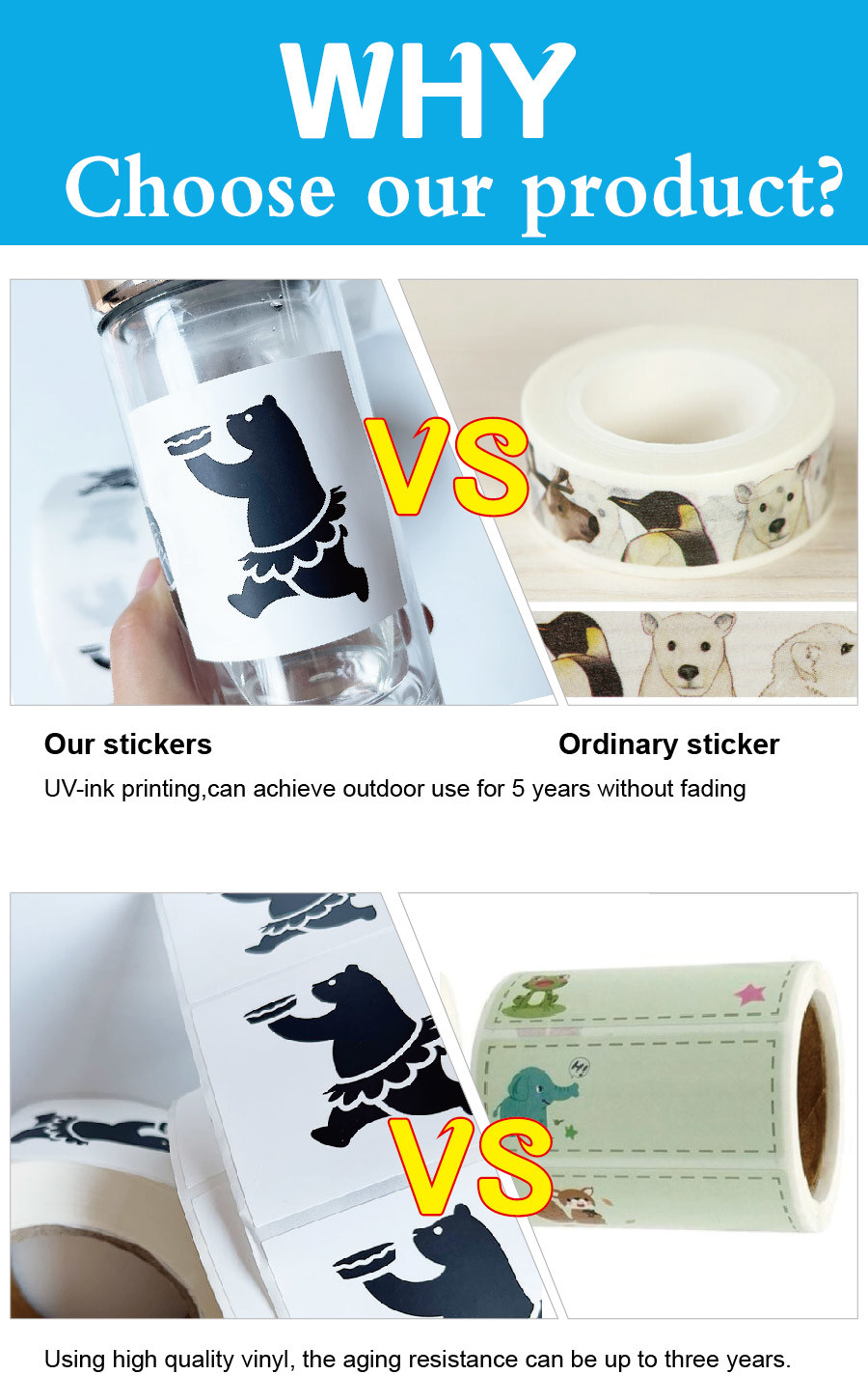 Cartoon Little Bear Waterproof Sticker Labels For Company