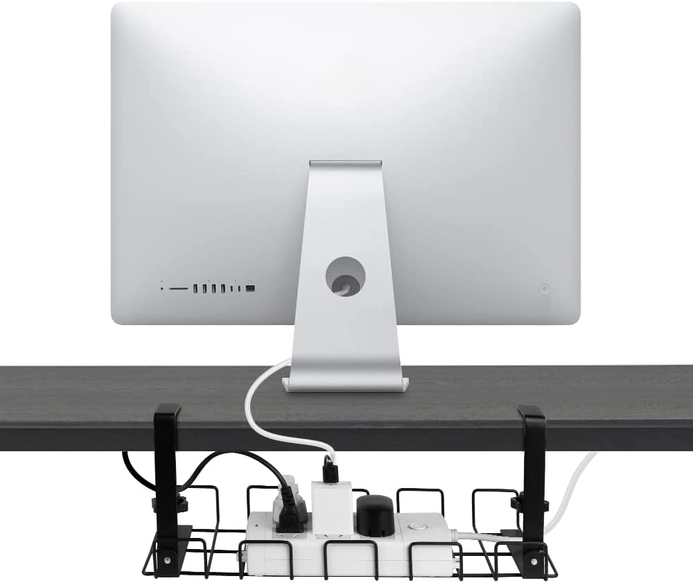 Non-folding Rack Under Desk Cord Organizer with Clamp Sturdy Metal Desk Cable Tray