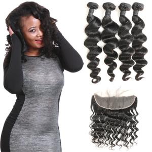 Quality Waterproof Brazilian Natural Hair Extensions Loose Wave Lace Frontal Closure wholesale